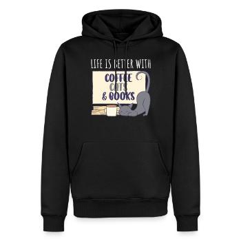 Coffee Cats And Books Kaffee Geschenk - Männer Premium Bio Hoodie - Schwarz - Vorne - Nico (187cm)