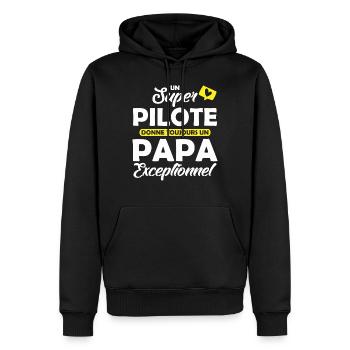 super pilote - papa exceptionnel - Sweat à capuche Premium bio Homme - noir - Devant - Nico (187cm)