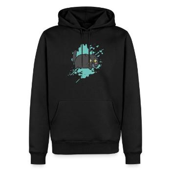 Katze mit Fisch im Maul im Kawaii Stil Tier - Männer Premium Bio Hoodie - Schwarz - Vorne - Nico (187cm)