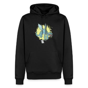 Drôle de dragon avec hache animal mignon - Sweat à capuche Premium bio Homme - noir - Devant - Nico (187cm)