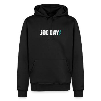 Jogday Joggen Fitness Sport Laufen - Männer Premium Bio Hoodie - Schwarz - Vorne - Nico (187cm)