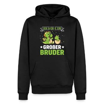 Ich werde ein Großer Bruder Dinosaurier - Männer Premium Bio Hoodie - Schwarz - Vorne - Nico (187cm)