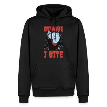 Méfiez-vous de moi que je mords un cadeau de vampire - Sweat à capuche Premium bio Homme - noir - Devant - Nico (187cm)
