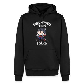 Tout le monde pense que je suce un cadeau de vampire - Sweat à capuche Premium bio Homme - noir - Devant - Nico (187cm)