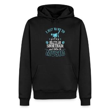 Caresser mon British Shorthair et écouter de la musique - Sweat à capuche Premium bio Homme - noir - Devant - Nico (187cm)