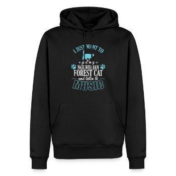 Caresser mon chat de la forêt norvégienne et écouter de la musique - Sweat à capuche Premium bio Homme - noir - Devant - Nico (187cm)