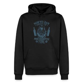 Le chat de la forêt norvégienne et le vin rendent tout bien - Sweat à capuche Premium bio Homme - noir - Devant - Nico (187cm)