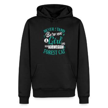 Ne vous tenez jamais entre une fille et son chat norvégien - Sweat à capuche Premium bio Homme - noir - Devant - Nico (187cm)