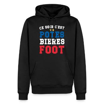 Ce soir c'est potes bière foot supporter football - Sweat à capuche Premium bio Homme - noir - Devant - Nico (187cm)
