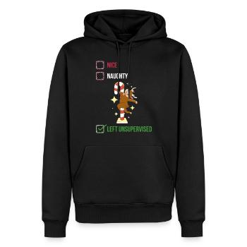 Left Unsupervised Naughty or Cute Gift - Men’s Premium Organic Hoodie - black - Front - Nico (187cm)