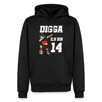 Fußball Mädchen 14. Geburtstag Fußballer Deutschla - Männer Premium Bio Hoodie - Schwarz - Vorne - Nico (187cm)