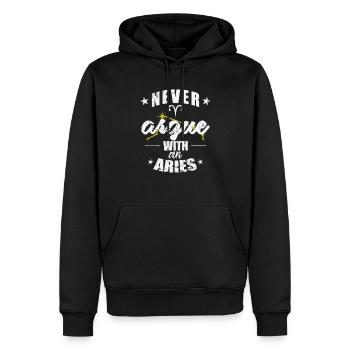 Signe du zodiaque Ne jamais discuter avec un Bélier Bélier - Sweat à capuche Premium bio Homme - noir - Devant - Nico (187cm)