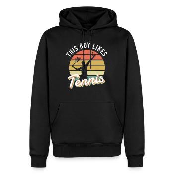 Un garçon aime jouer au tennis, au tennis, au - Sweat à capuche Premium bio Homme - noir - Devant - Nico (187cm)