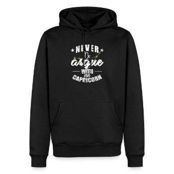 Signe du zodiaque Ne jamais se disputer avec un Capricorne - Sweat à capuche Premium bio Homme - noir - Devant - Nico (187cm)