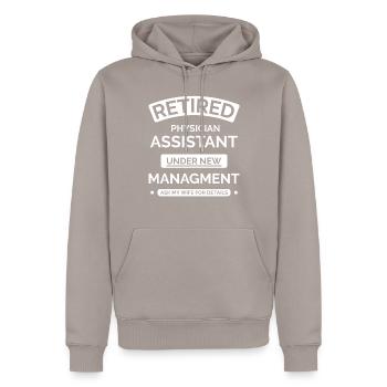 Retired assistant physician - Men’s Premium Organic Hoodie - taupe - Front - Nico (187cm)