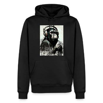 Chimpanzé avec écouteurs Smarphone - Sweat à capuche Premium bio Homme - noir - Devant - Nico (187cm)