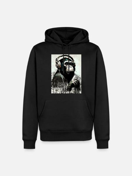 Chimpanzee With Headphones Smarphone - Men’s Premium Organic Hoodie - black
