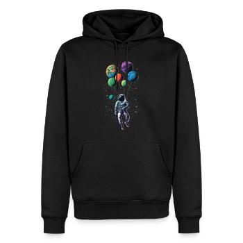Astronaute volant dans l’espace sur des ballons - Sweat à capuche Premium bio Homme - noir - Devant - Nico (187cm)