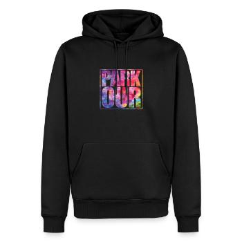 Parkour PARK OUR Jump Sport Fitness - Sweat à capuche Premium bio Homme - noir - Devant - Nico (187cm)