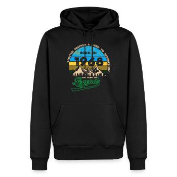 Légendes 1968 - Sweat à capuche Premium bio Homme - noir - Devant - Nico (187cm)