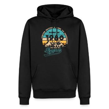 Légendes 1980 - Sweat à capuche Premium bio Homme - noir - Devant - Nico (187cm)