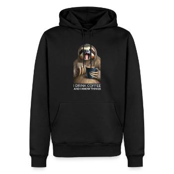 Faultier Kaffee Spruch - Männer Premium Bio Hoodie - Schwarz - Vorne - Nico (187cm)