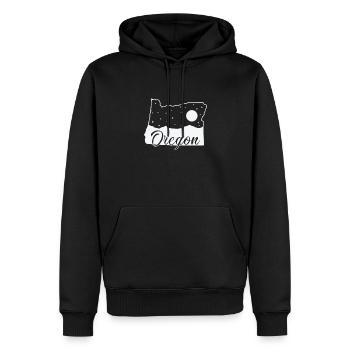 Contour de la carte de l’Oregon avec skyline USA Amérique - Sweat à capuche Premium bio Homme - noir - Devant - Nico (187cm)