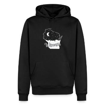 Ligne d’horizon du Wisconsin dans le contour de la carte États-Unis - Sweat à capuche Premium bio Homme - noir - Devant - Nico (187cm)