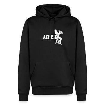 Jazz mit Saxophone auf einem Barhocker - Männer Premium Bio Hoodie - Schwarz - Vorne - Nico (187cm)