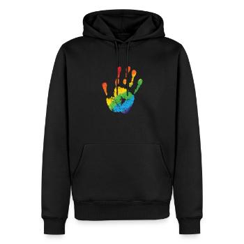 Hand in LGBT Farbe Regenbogenfarben - Männer Premium Bio Hoodie - Schwarz - Vorne - Nico (187cm)