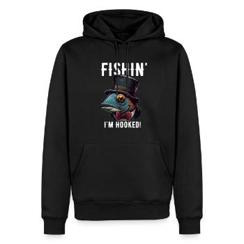 Vintage Fishin I'm Hooked - Lustiges Angeln - Männer Premium Bio Hoodie - Schwarz - Vorne - Nico (187cm)