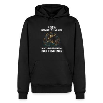 Angeln, weil die Stimmen in meinem Kopf MIR sagen, dass ich G - Männer Premium Bio Hoodie - Schwarz - Vorne - Nico (187cm)