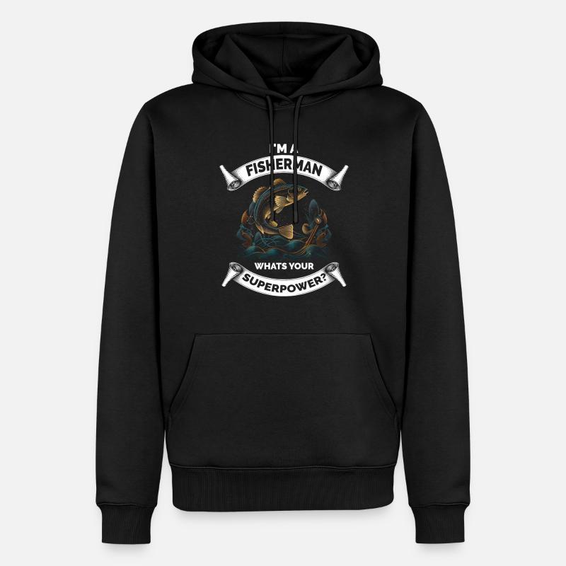 Pêche rétro drôle - Sweat à capuche Premium bio Homme - noir
