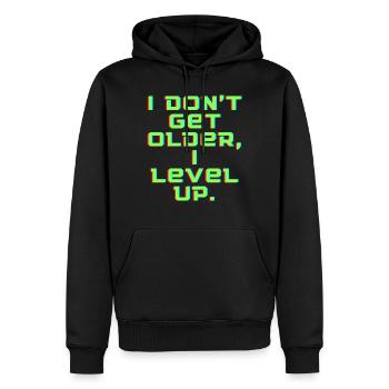 Monter de niveau - Sweat à capuche Premium bio Homme - noir - Devant - Nico (187cm)