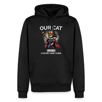 Chat Maman Papa Dessin Animé Reine Chat - Sweat à capuche Premium bio Homme - noir - Devant - Nico (187cm)