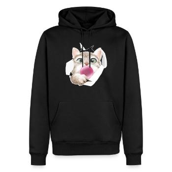 Chat Gomme à mâcher Mignon Félin - Sweat à capuche Premium bio Homme - noir - Devant - Nico (187cm)