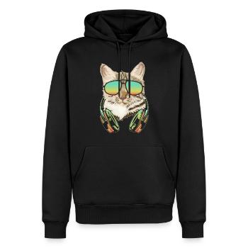DJ Katze Kopfhörer Kätzchen Musikproduzent - Männer Premium Bio Hoodie - Schwarz - Vorne - Nico (187cm)