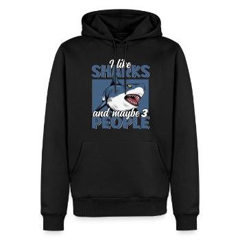 Ich mag Sharks & Maybe 3 People Funny Great White - Männer Premium Bio Hoodie - Schwarz - Vorne - Nico (187cm)