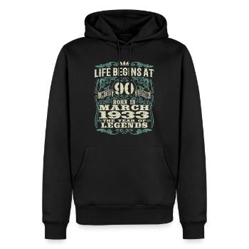 90 Jahre alt - Geburtstag 1933 - März 1933 geboren - Männer Premium Bio Hoodie - Schwarz - Vorne - Nico (187cm)