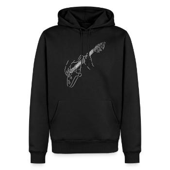 Silhouette blanche d’un guitariste. Guitare électrique. - Sweat à capuche Premium bio Homme - noir - Devant - Nico (187cm)