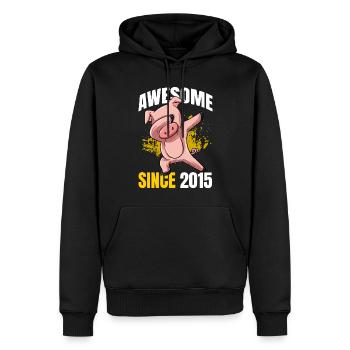 Génial depuis 2015 - 8ème anniversaire de cochon - Sweat à capuche Premium bio Homme - noir - Devant - Nico (187cm)