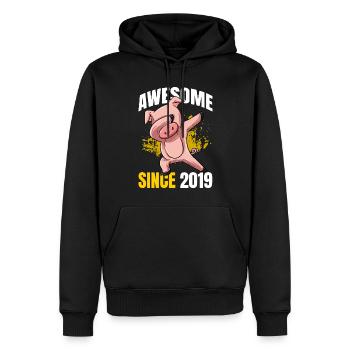 Génial depuis 2019 - 4ème anniversaire de cochon - Sweat à capuche Premium bio Homme - noir - Devant - Nico (187cm)