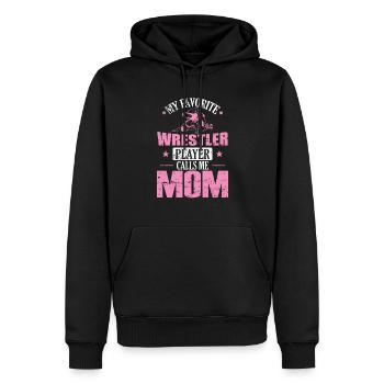 Mon catcheur préféré m’appelle maman - Sweat à capuche Premium bio Homme - noir - Devant - Nico (187cm)
