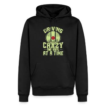 Conduire ma femme folle un vinyle à la fois - Sweat à capuche Premium bio Homme - noir - Devant - Nico (187cm)