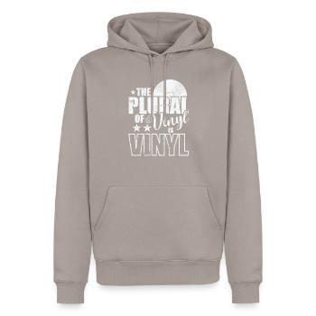 The Plural of Vinyl is VINYL Record - Men’s Premium Organic Hoodie - taupe - Front - Nico (187cm)