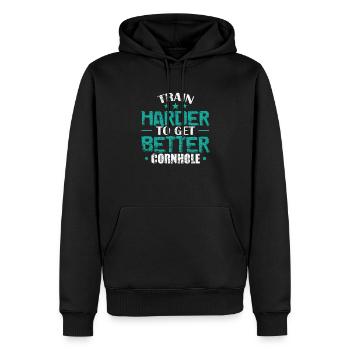 Train Harder to get better Cornhole Spiel - Männer Premium Bio Hoodie - Schwarz - Vorne - Nico (187cm)