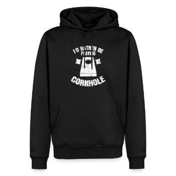 I'd rather be playing Cornhole Spiel - Männer Premium Bio Hoodie - Schwarz - Vorne - Nico (187cm)