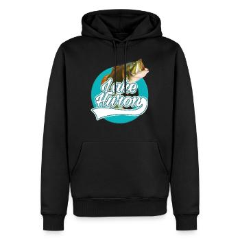 Lake Huron Fishing logo - Men’s Premium Organic Hoodie - black - Front - Nico (187cm)