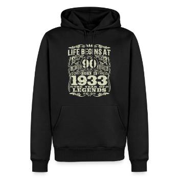 90 Jahre alt - Geburtstag 1933 - 1933 geboren - Männer Premium Bio Hoodie - Schwarz - Vorne - Nico (187cm)
