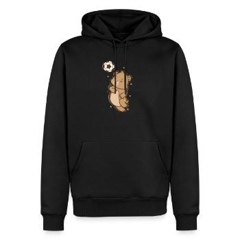 Ours jouant au football Animal de la forêt - Sweat à capuche Premium bio Homme - noir - Devant - Nico (187cm)